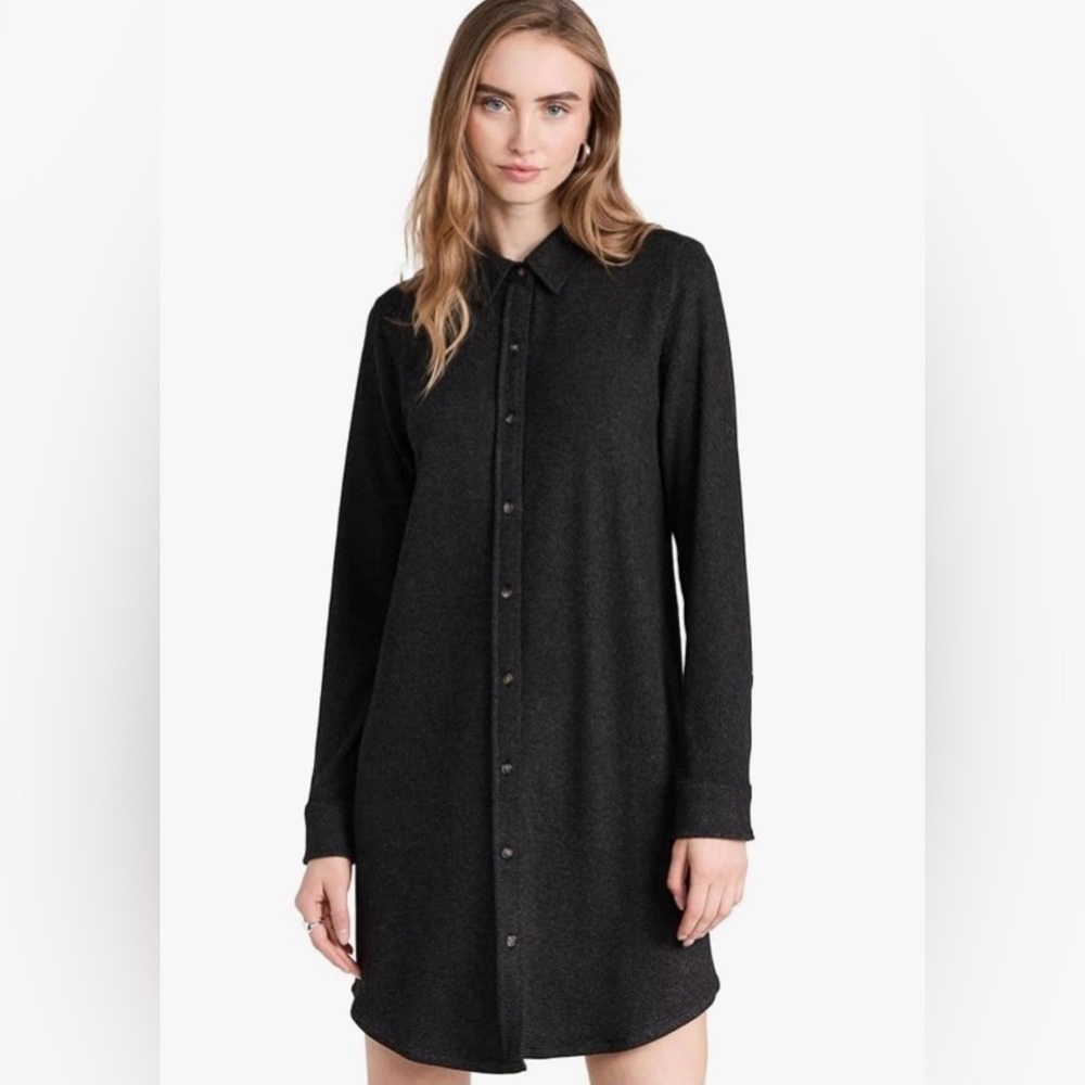 Faherty Legend Sweater Dress Heathered Black Twill Long Sleeve Button Up XS